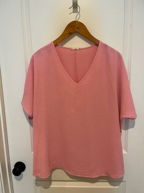entro Soft Pink V-Neck Short Sleeve Top